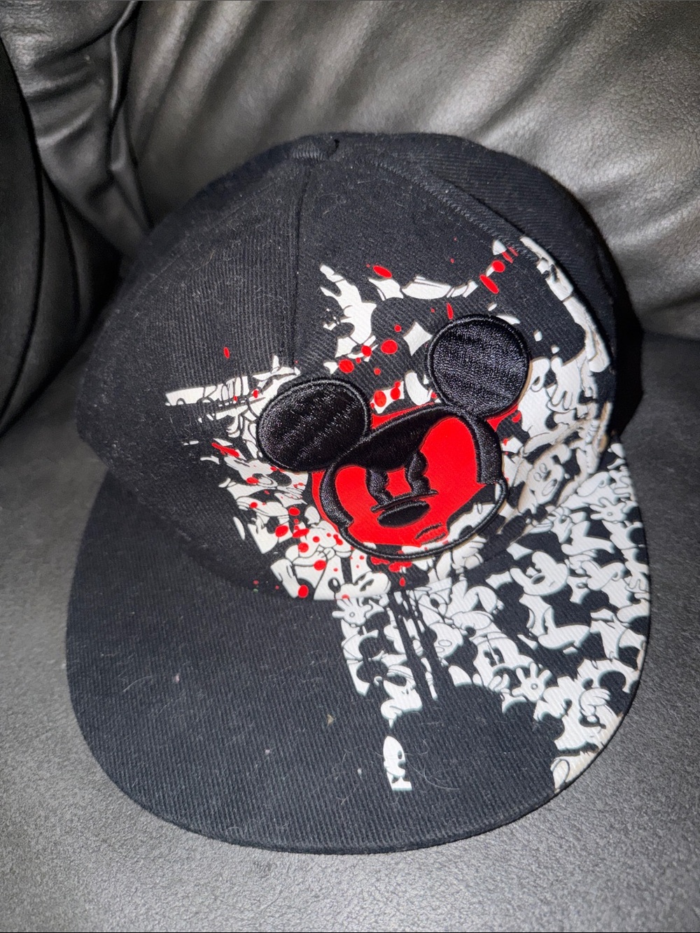 Disney Mickey Mouse kids Black Snapback Hat with Red & White Cartoon Logo